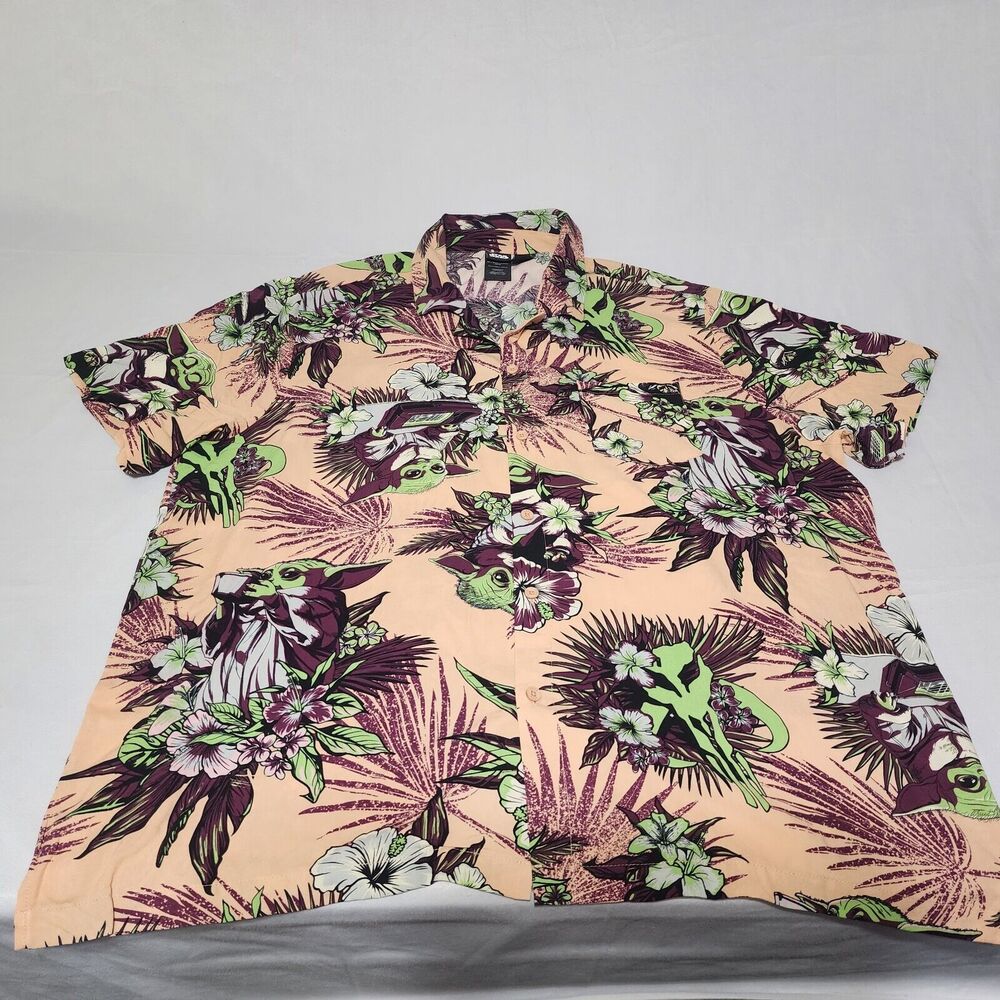 Star Wars Hawaiian Shirt Mens 3XL Yoda Grogu Short Sleeve Floral Mandalorian